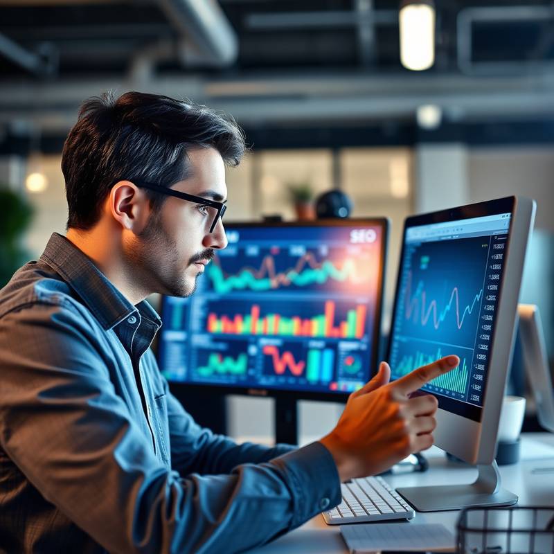 SEO-ekspert som analyserer data på en datamaskin